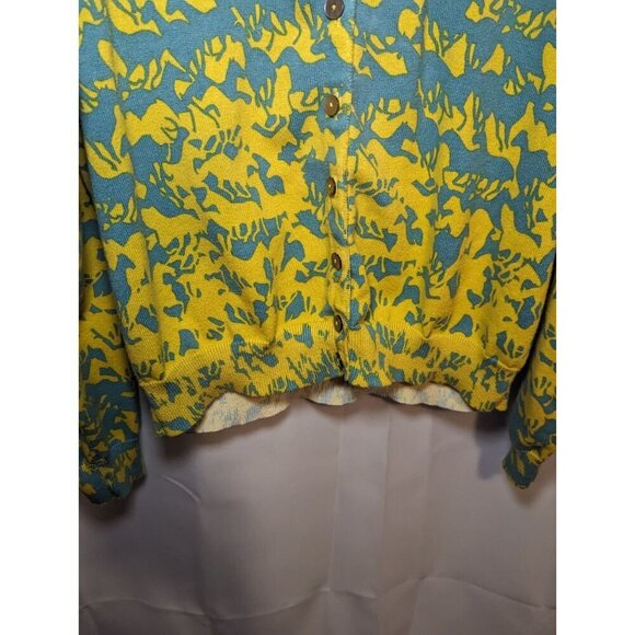 Sundance Free Spirit Horse Print Cardigan Yellow Blue Size Medium Cotton Button - Picture 7 of 10